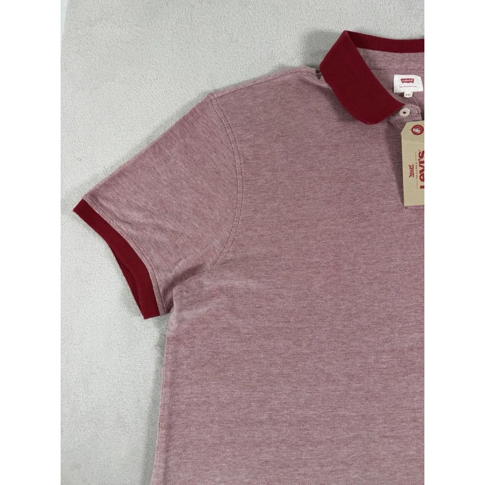 Levi's Men's Two-Tone Pique Polo Shirt With Script Embroidery Red Size XXL